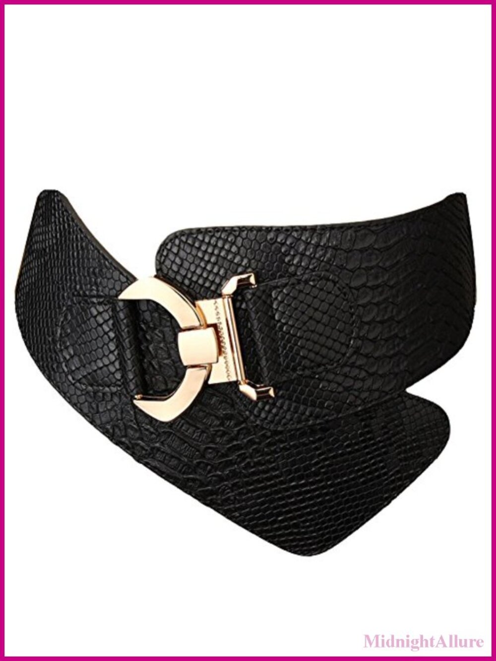 Women's Wide Elastic Stretch Waist Belt with Gold Interlock Buckle